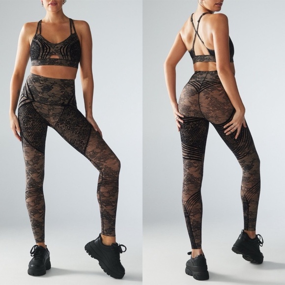 Savage X Fenty Leggings Lace High Rise Athleisure Sporty Black Small - Picture 1 of 12